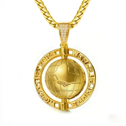 VANAXIN Vintage Globe Earth Tellurion Pendant Necklace 14k Gold Plated Cubic Zircon Hip Hop Chain Gold Color Gift for Women Men