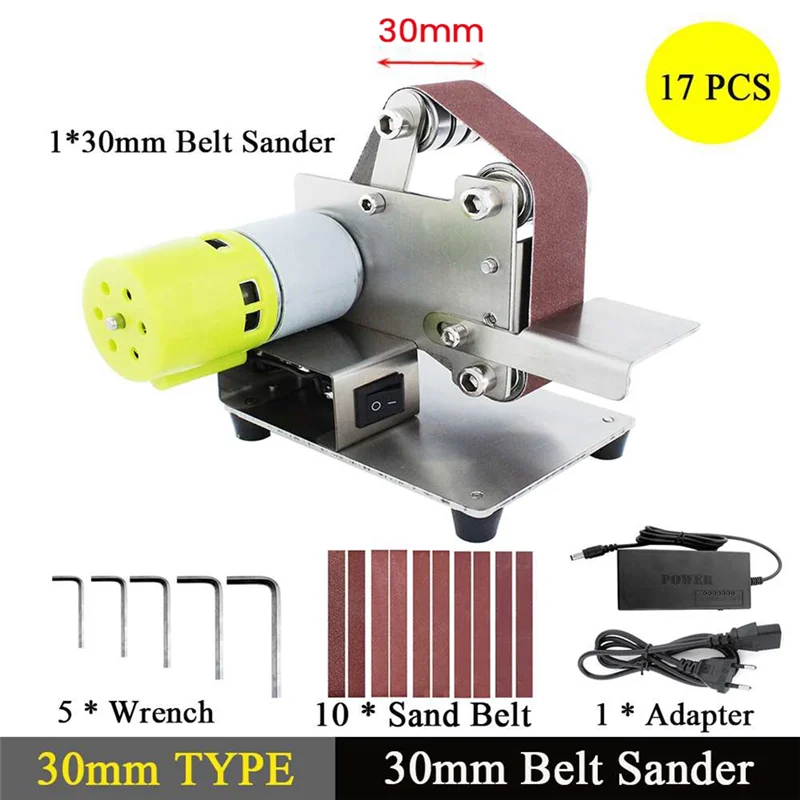 Belt Sander Electric Sanding Polishing Grinding Machine 7 Variable Speed 10 Sanding Belts For Polishing Wood EU Plug Silver-ABQU