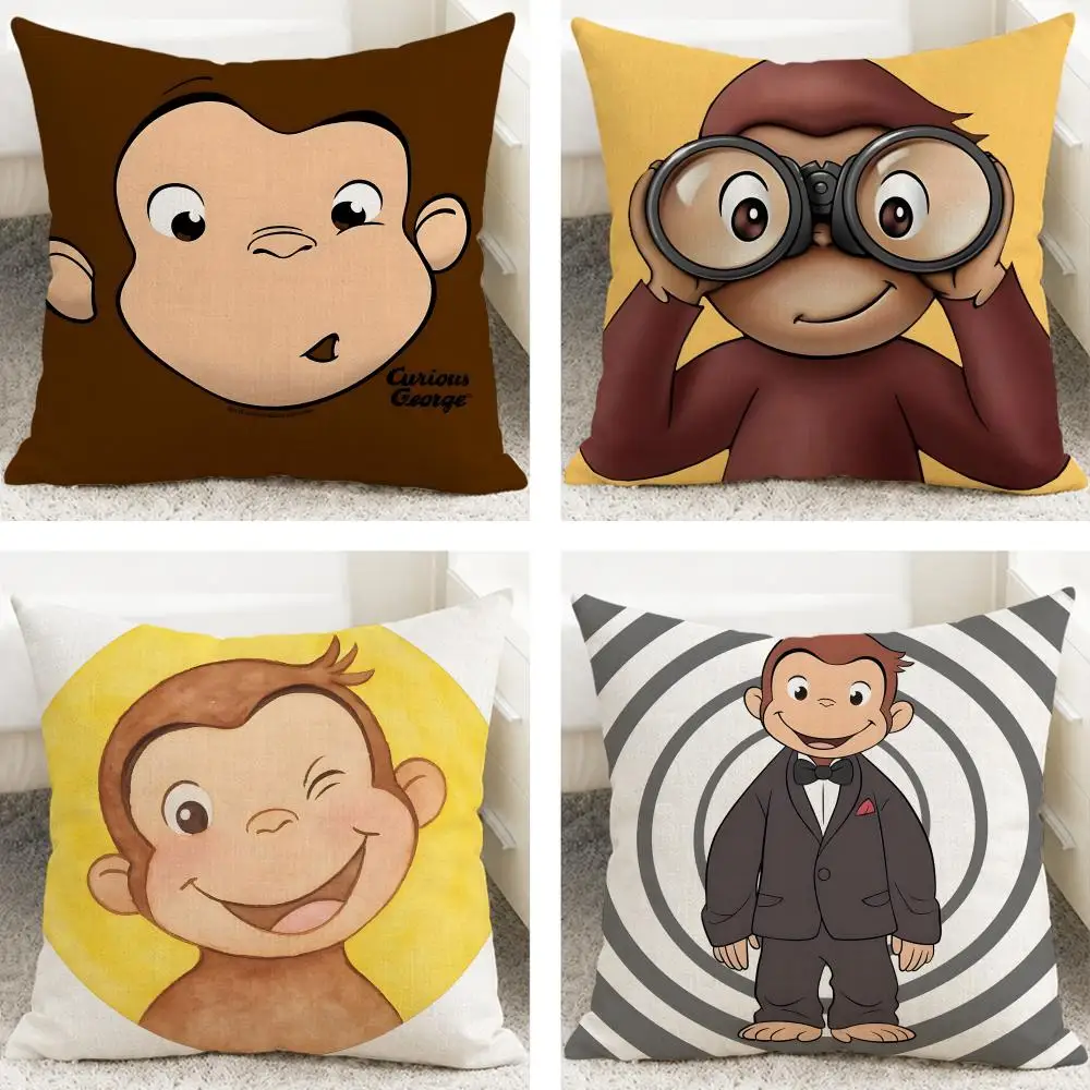 Character George The Curious Monkey Cushion Cover Cushion Covers Natural Linen Breathable Sofa Bedroom Decor Pillowcase