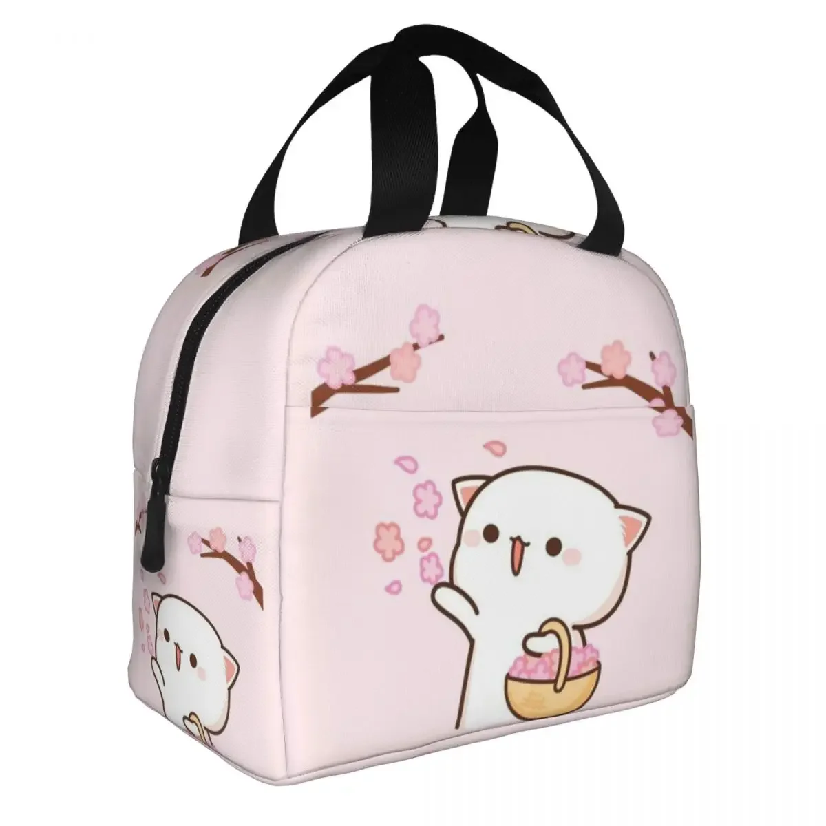 Kawaii Mochi Cat Peach And Goma Portable Lunch Box for Women Multifunction Cooler Thermal Food Insulated Lunch Bag Travel Work