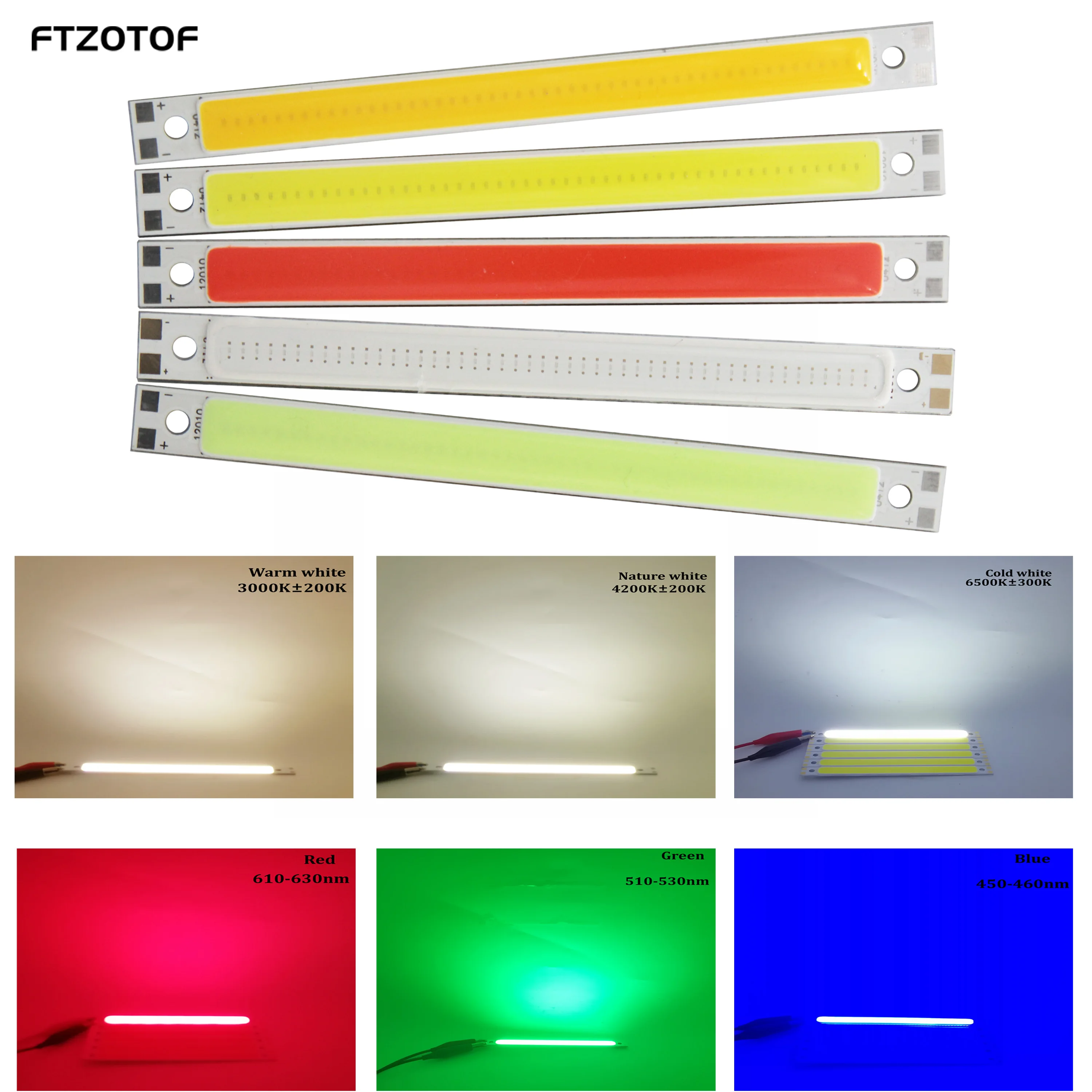 FTZOTOF 12V COB LED Chip Bulb 120x10mm 10W For Work Table Lamps DIY House Light Blue Red Warm Cold White 12cm Dimmable Bar Strip