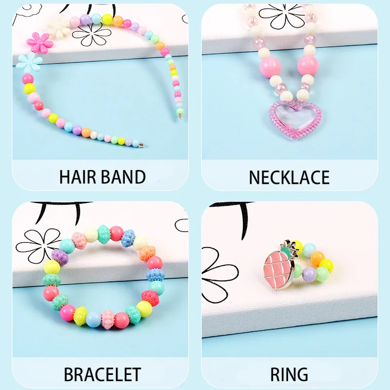 Handmade Toy Accessory 700pcs Multi-Types Kids DIY Bead Set Creative Girl Weaving Bracelet and Ring Jewelry Making Toys