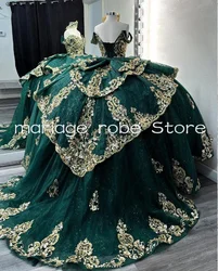 Emerald Hunter Green Sparkly Quinceanera Dresses 2025 Off Shoulder Gillter Applique Corset vestido de 15 años quinceañera