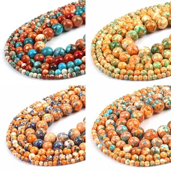 Orange Natural Stone Rain Flower Beads Jaspers Round Spacer Beads For Jewelry Making DIY Bracelet Accessories 15''4/6/8/10/12mm