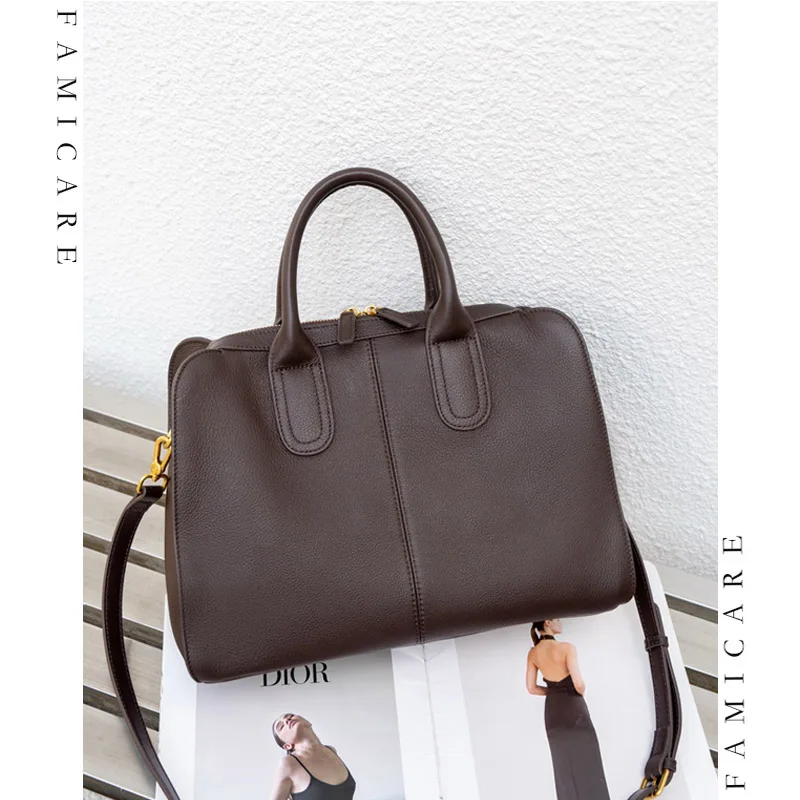 Stylish Luxury Genuine Leather Handbag Women's Elegant Solid Color Tote Bags Multi-Functional Female Crossbody Bags for Commute