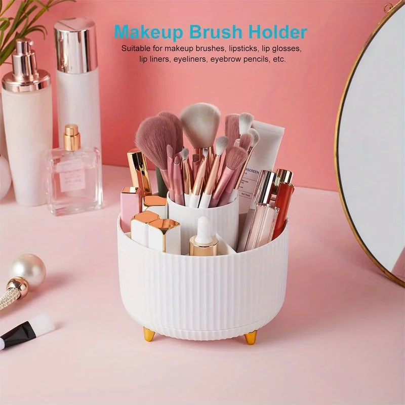 360° Rotatable Pen Holder, 5 Slots Desk Organizer for Pens, Stationery & Makeup Tools, Home Office School Us