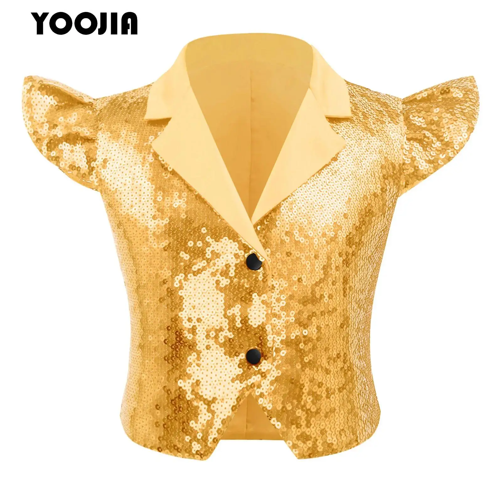 Children Shining Sequin Waistcoat Vest for Kids Lapel Button Fully Lined Tank Top Hip Hop Jazz Street Dance Performance Costume