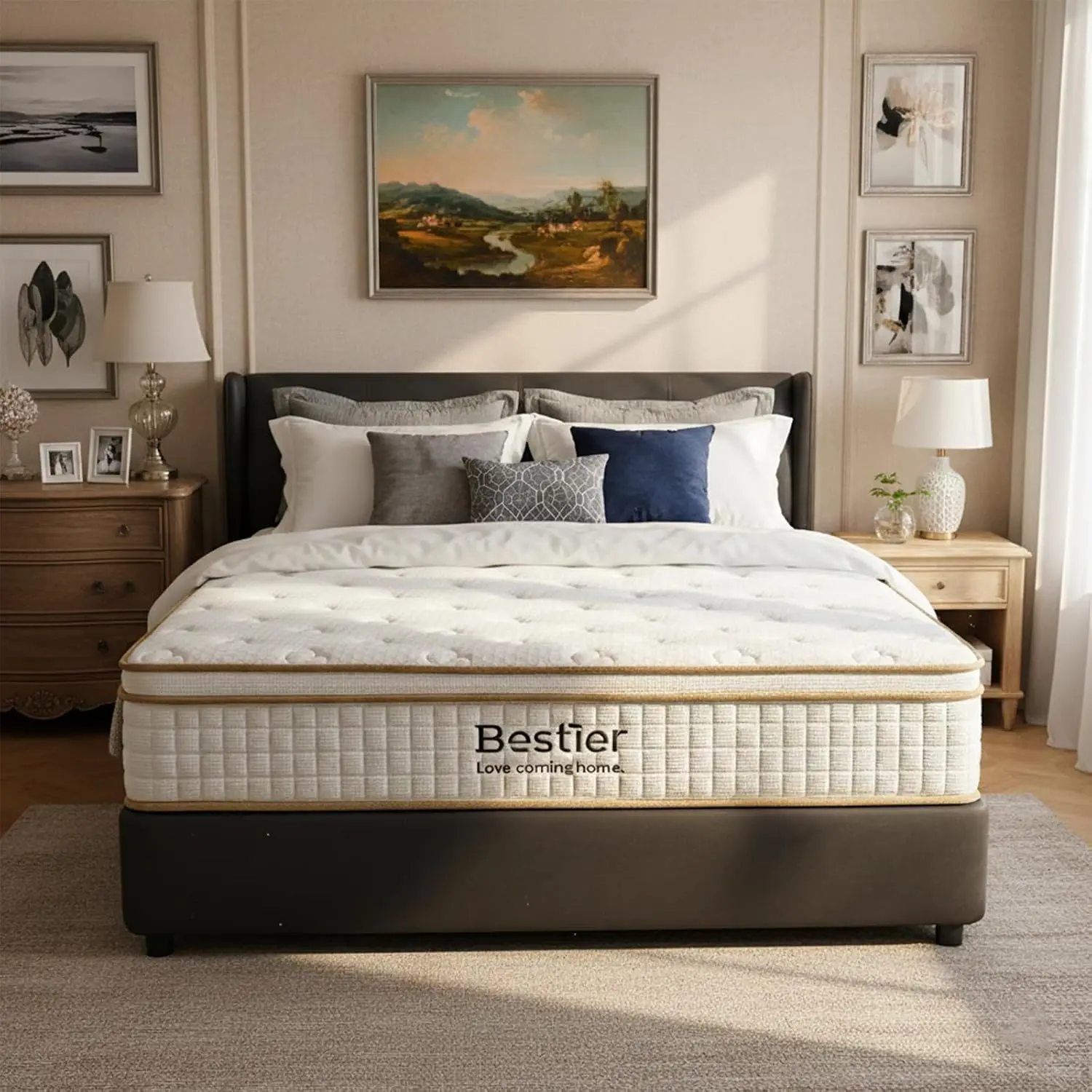 Full Mattress 12 Inch Hybrid Medium Firm Cooling Tencel Cover Fiberglass Free Back Pain Waffle Edge Support, Customized