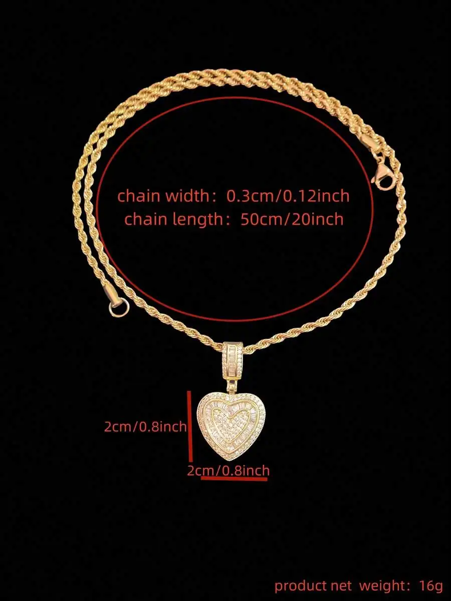 Cubic Zirconia Heart Pendant On Stainless Steel Rope Chain Necklace For Women
