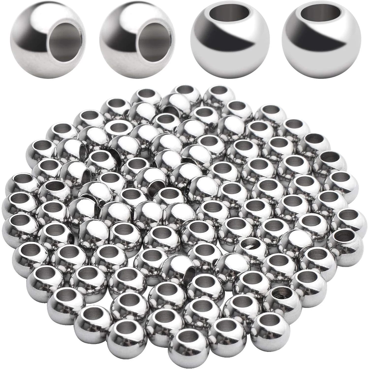 

100pcs Smooth Round Spacer Beads 304 Stainless Steel Rondelle Beads Spacers Seamless Loose Beads for DIY Jewelry Bracelet