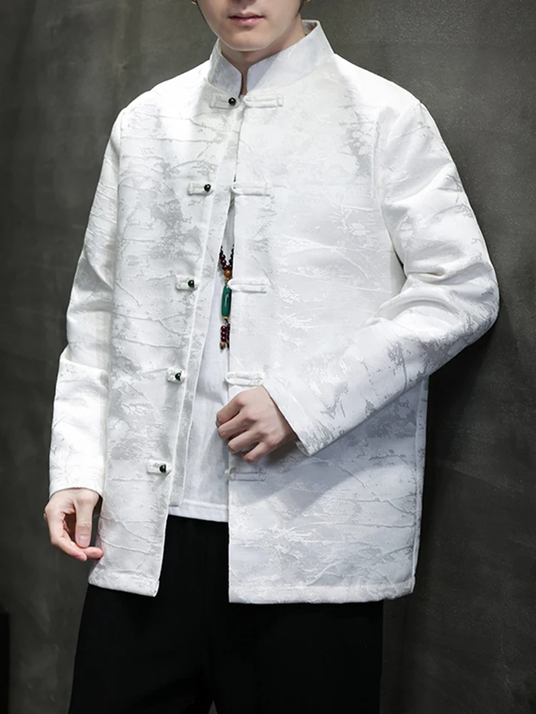 

Ele Embroidered Jaet Men's Sle Spring Autumn High-End Feel Stand Collar Button up Chinese Sle New Middle Top