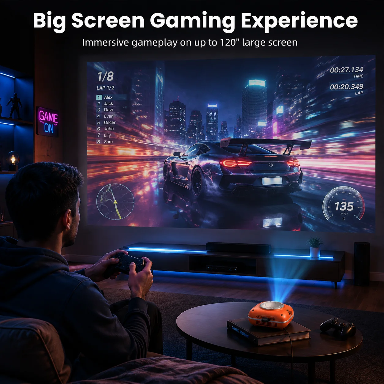 Portable mini Projector Featuring Native 720P HD Resolution (Supports 1080P), a 120-Inch Large Screen, and 250 ANSI Lumens Brightness; Supports Bluetooth 5.1 and HDMI/USB Connectivity—a Compact Home Theater Projector Ideal for Movies, Gaming, and Camping.