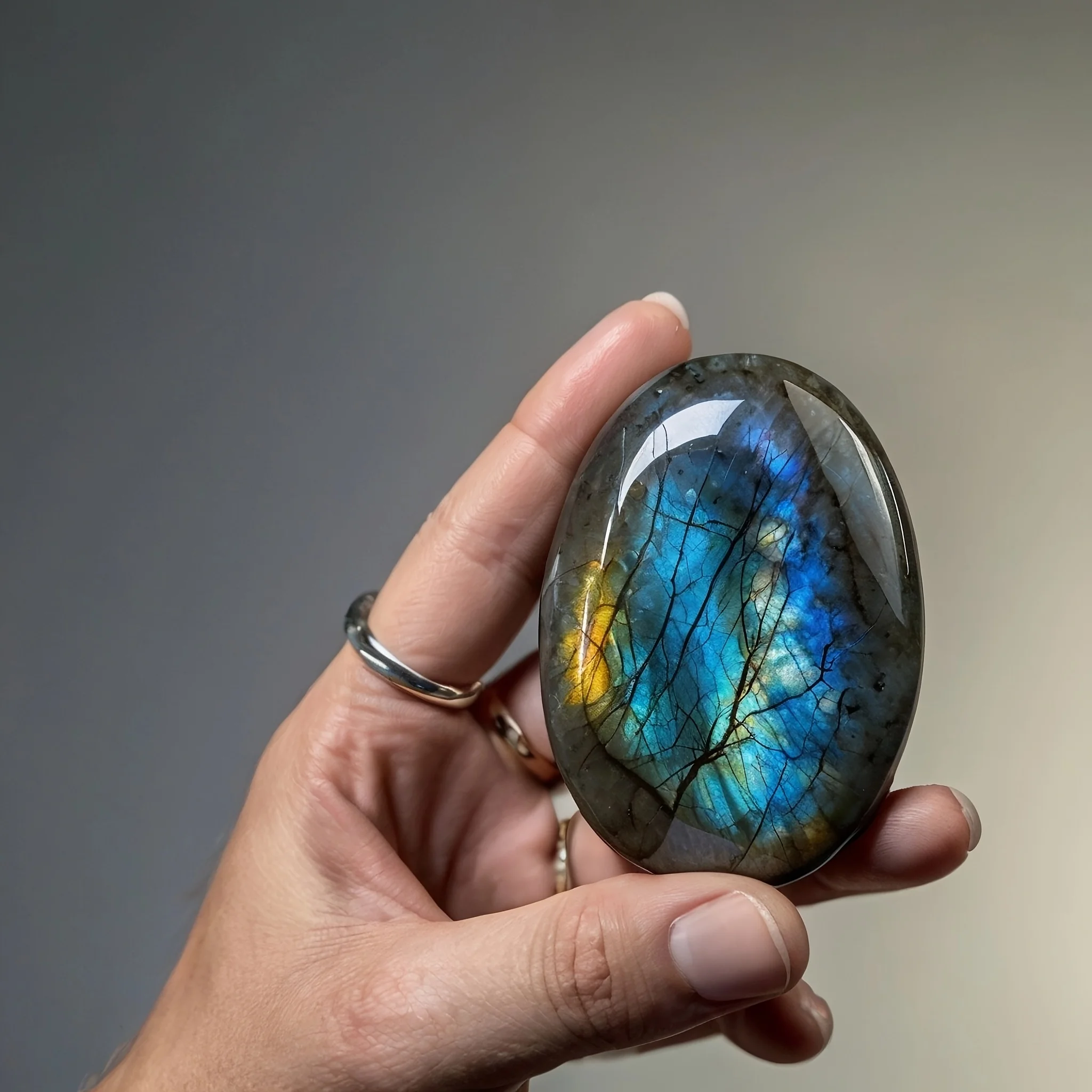 3-Pack Random High-Quality Labradorite Palm Stones, Polished for Massage Use. Perfect for Home Decor and Gifts for Parents
