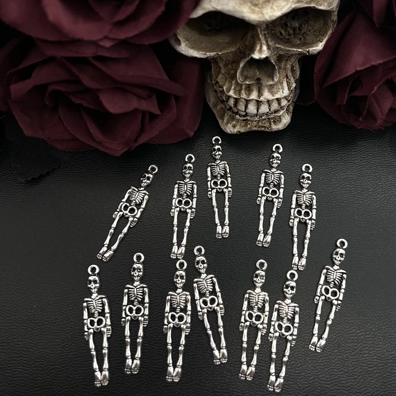 12 sztuk Charms czaszka szkielet mężczyzna 39x9mm antyczne srebro kolorowe platerowane wisiorki dokonywanie DIY Handmade tybetański znalezienie biżuterii — zdjęcie 5
