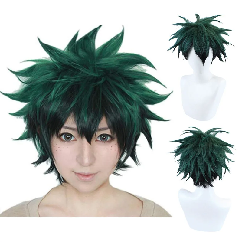 

Парик My Hero Academia Midoriya Izuku, зелено-черный градиентный парик для косплея, розовый внутренний сетчатый головной убор