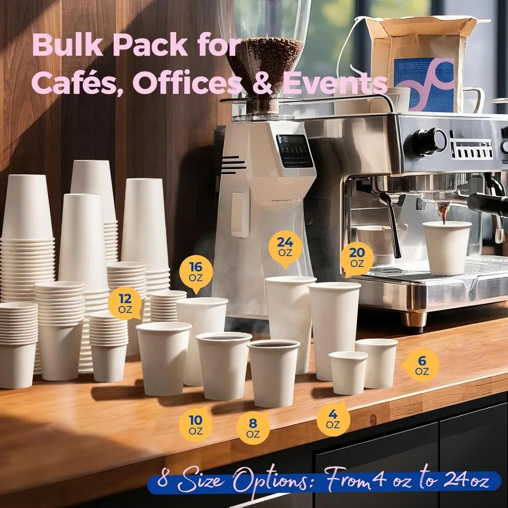Одноразовые бумажные кофейные чашки, упаковка 1000 шт., утолщенные чашки премиум-класса для горячих или холодных напитков, прочные бумажные стаканчики на 12 унций на каждый день