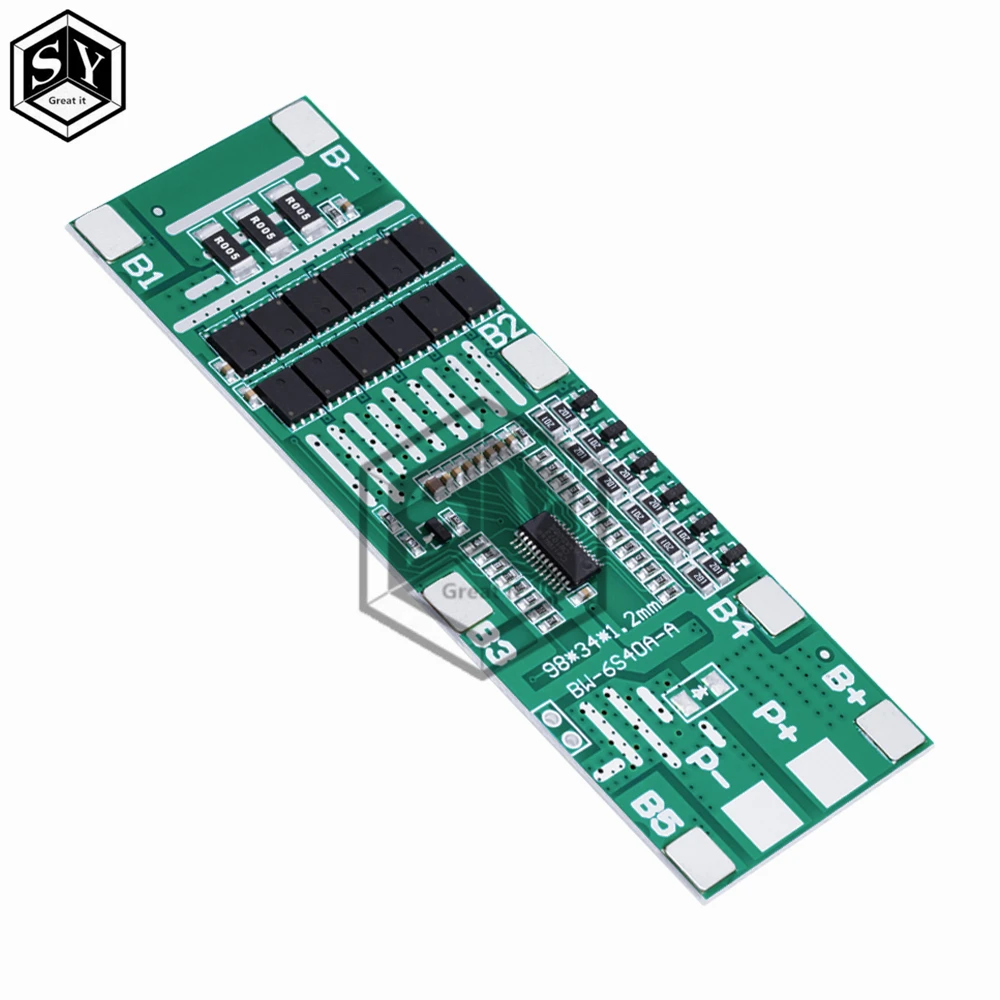 6S 20A/30A/40A 24V 25.2V 18650 Li-ion Battery Protection Board with Balance BMS PCB for Solar Lighting