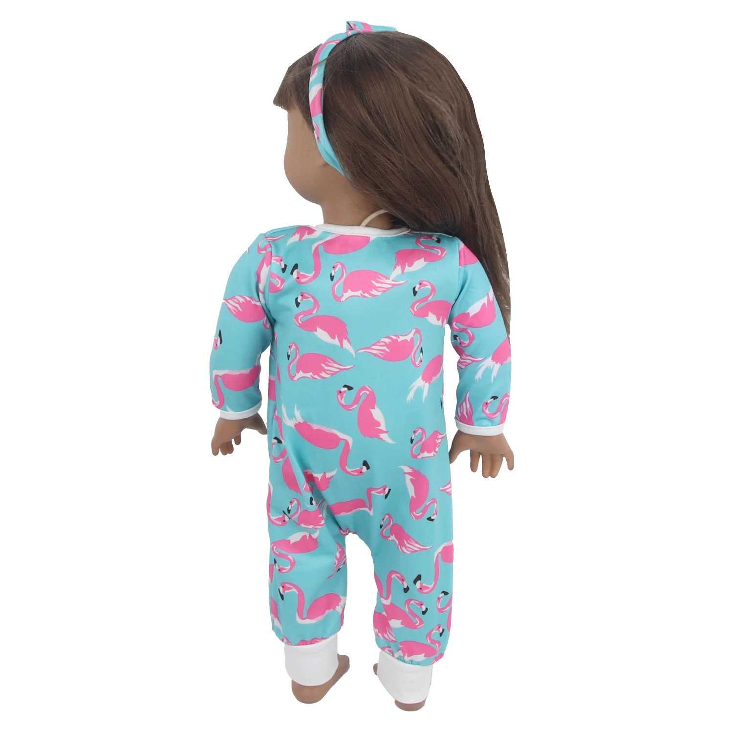 18 Inches American Doll Clothes Flamingo Jumpsuits+Headband Clothing Suit For 43cm Baby New Born&OG Girl,Russia DIY Dolls Toy