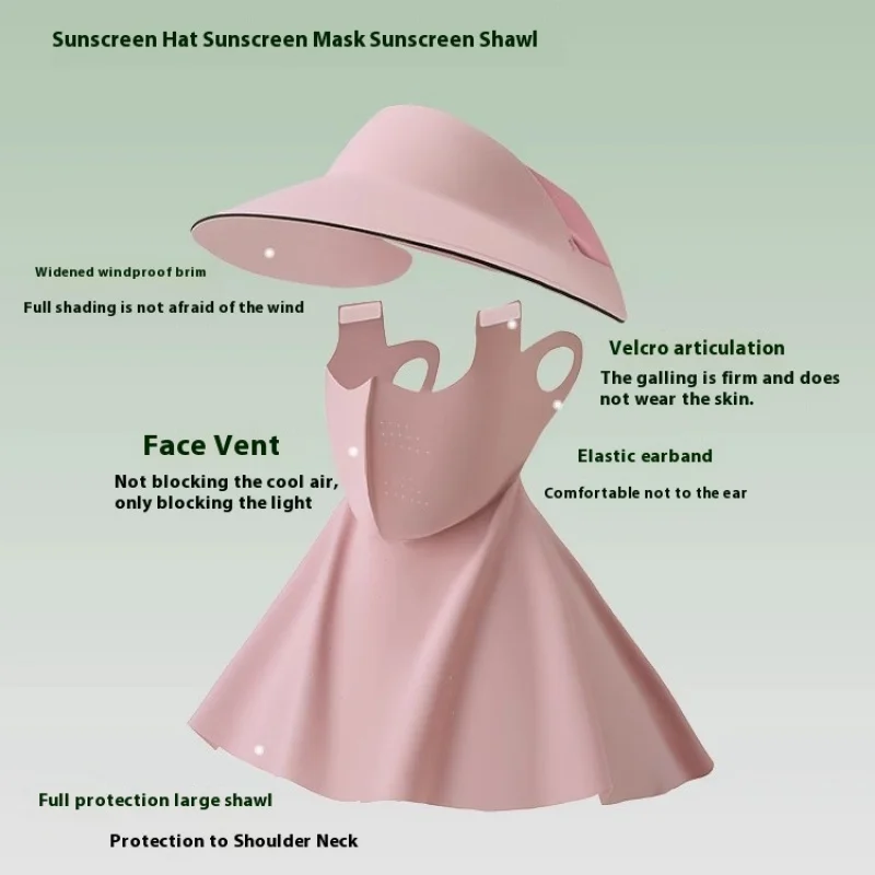 قناع وجه واقي من الشمس، حماية كاملة من الأشعة فوق البنفسجية للوجه، تظليل من الشمس، حرير ثلجي نسائي، قبعة مطاطية سوداء، حماية متكاملة للرقبة والوجه