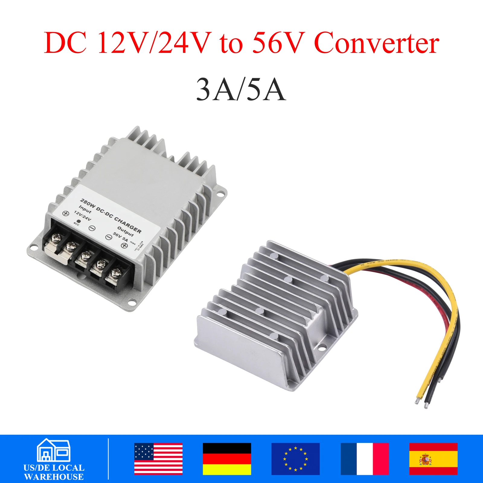 US/DE  DC 12V/24V to 56V Power Converter 5A 280W Auto Boost Regulator Step-Up Voltage Power Supply Module For Car