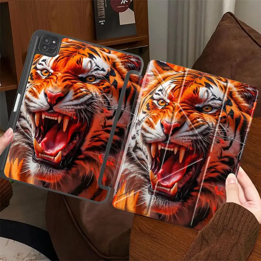 Angry Tiger Pattern Holder Cover Tablet Case For iPad Pro 11th 10th 9th 8th 7th 12.9inch Mini 6 7 Air 4 5 M3 M2 M4 11inch Pro