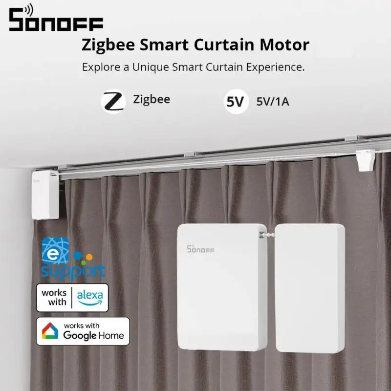 SONOFF Zigbee Curtain Motor Smart Curtain Switch Solar Panel 5V/1A Smart Home Ewelink APP Control Work With Alexa Google Home