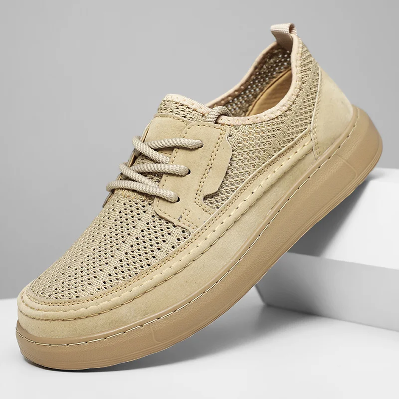 

Hollow Out Men's Mesh Flats Summer Outdoor Hiking Shoes Breathable Non-slip Sandals Handmade Male Casual Shoes Wading Aqua Shoes