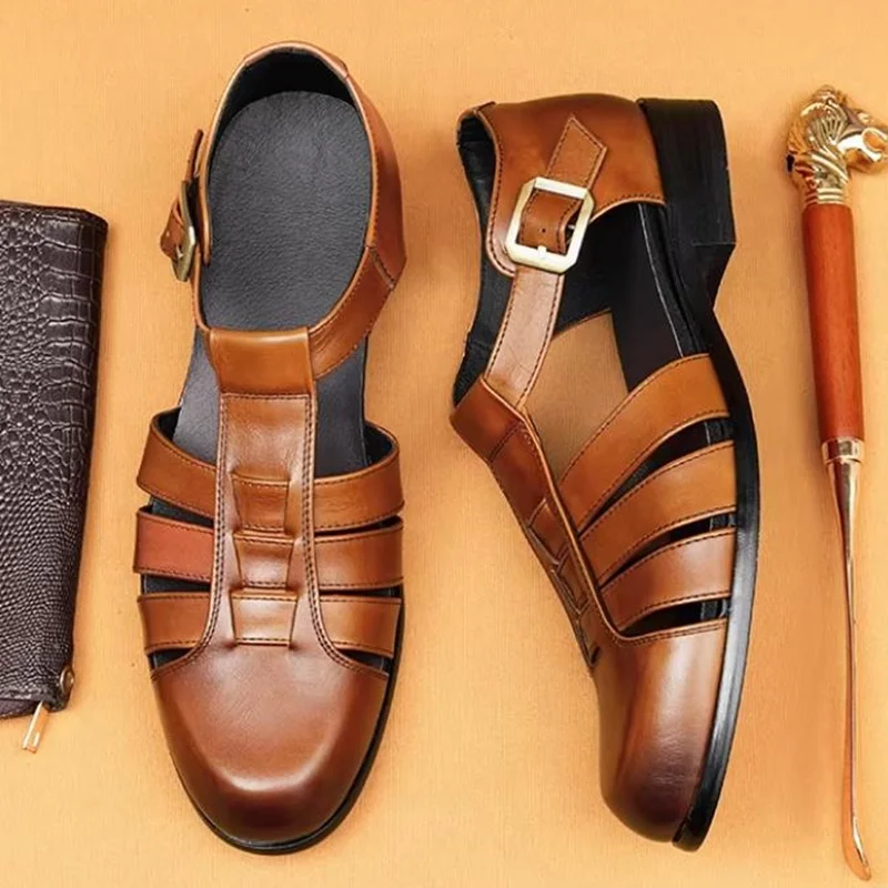 Men Wedding Sandals Classic Light Slippers Sandals Sneakers Summer Men's Sandals Leather Dress Shoes Outdoor Soft Pointed Formal