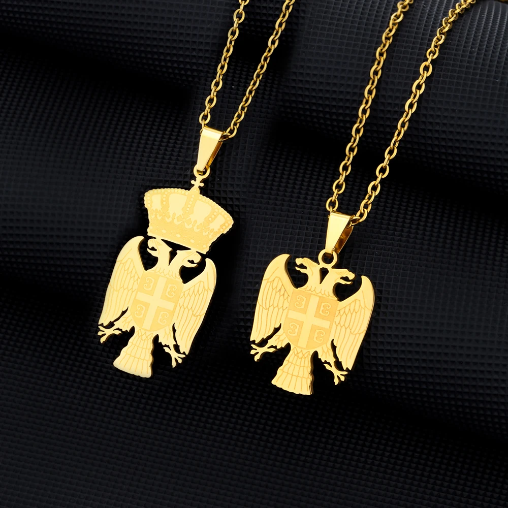 Republic of Serbia Eagle Pendant Necklaces Stainless Steel for Women Men Gold/Steel Color Color Srbija Jewelry Serbian