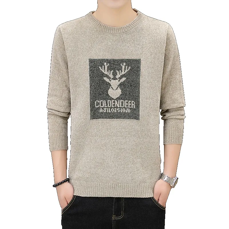 Men\'s Fashion Deer Head Print Long Sleeve Sweater Casual Comfort Crew Neck Jumper