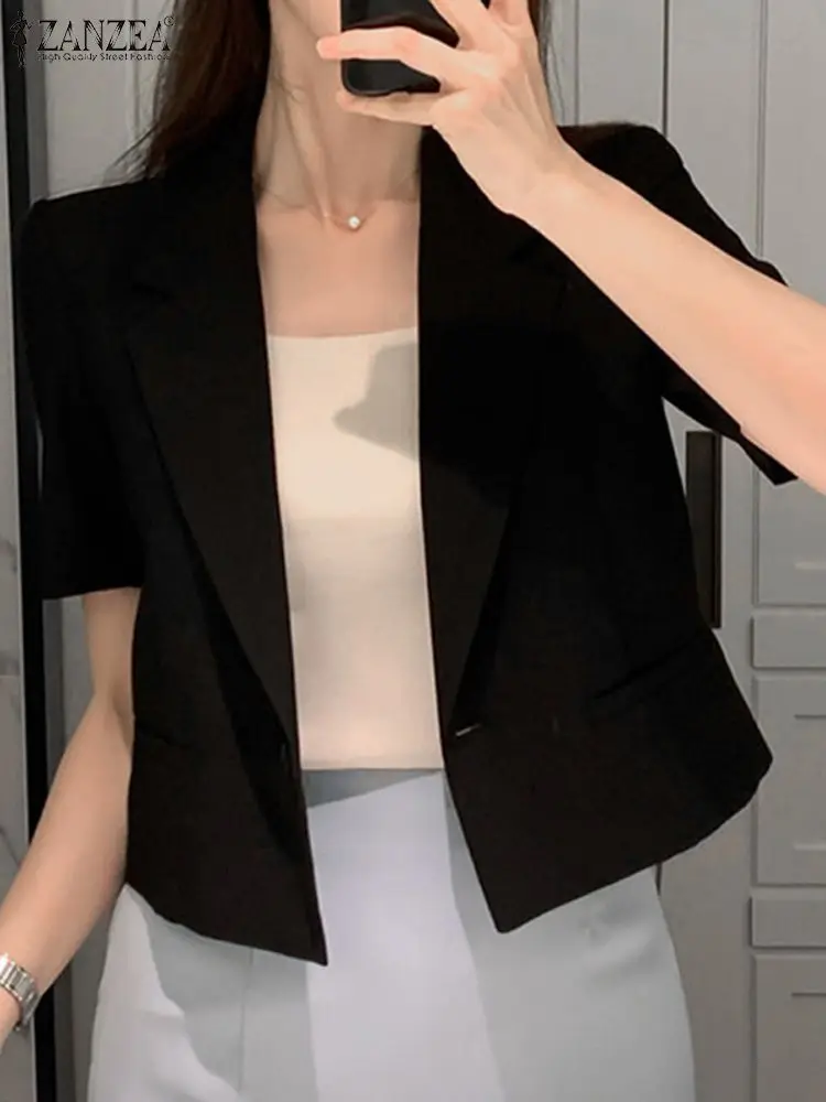 ZANZEA Summer Women Blazer Thin Short Sleeve Solid OL Work Blouse Fashion Buttton Down Tops Coats Elegant Office Lady Shirt 2024