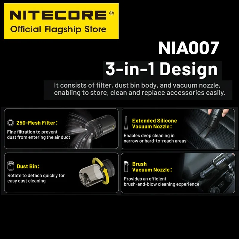 NITECORE NIA006 NIA007 NIA008 High Density Filter Vacuum Dusting Len Clean Brush Extended Nozzle for BB nano Camera Air Blower