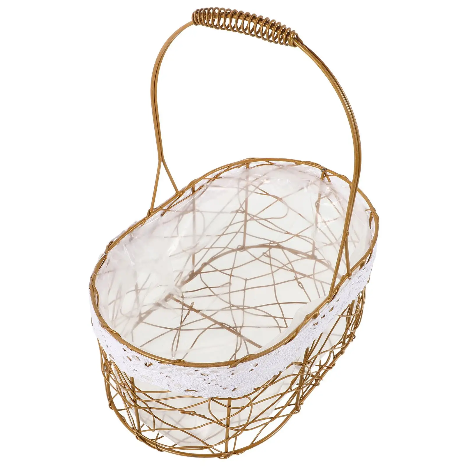 Cesto di fiori in rete di ferro Contenitore di frutta Supporto decorativo Cestini per ragazza Picnic con manici Ciotola forata