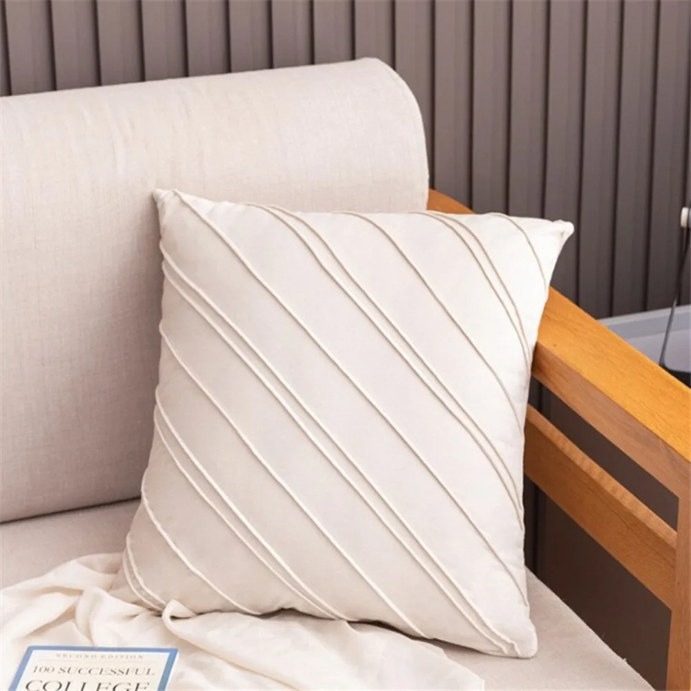 CIFBUY Fashion Striped Velvet Embroidered Cushion Cover Beige Grey Blue Simple Decorative Throw Pillow Case for Bedroom Home