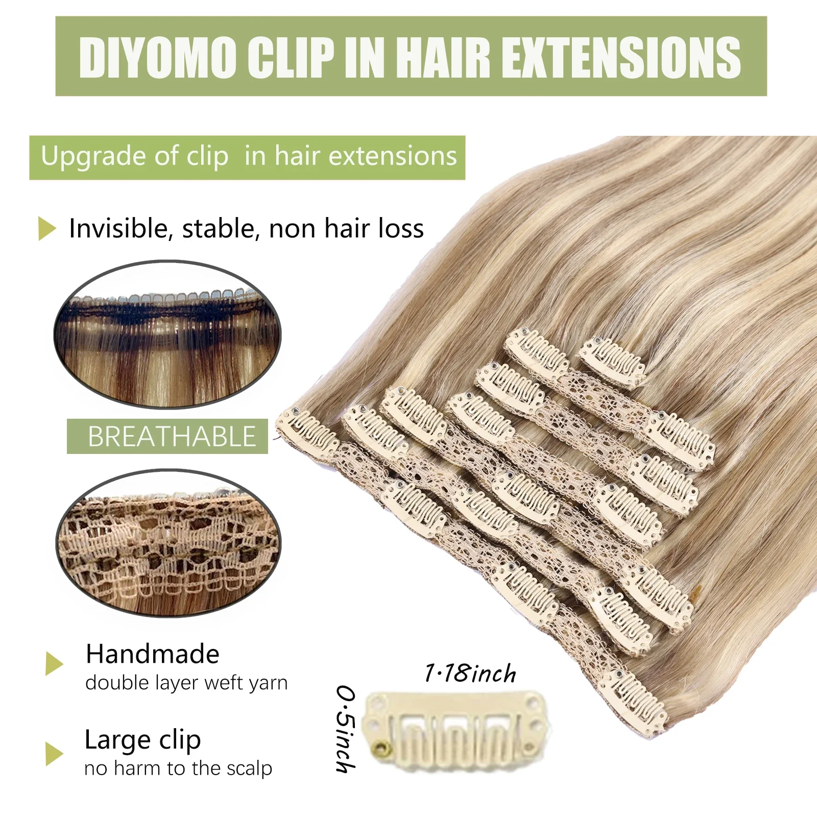 Natuurlijk zwart recht haarverlengstukken van echt haar, set van 7 PU clip-in onzichtbare wefts, 100g lichtgewicht voor vrouwen, haarstyling