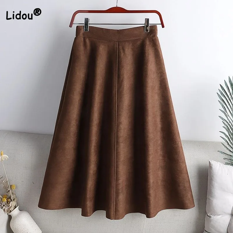 

Women's Clothing Vintage Fashion A-Line Solid Color Skirt 2023 Autumn Winter All-match Simplicity High Waist Skirts for Female