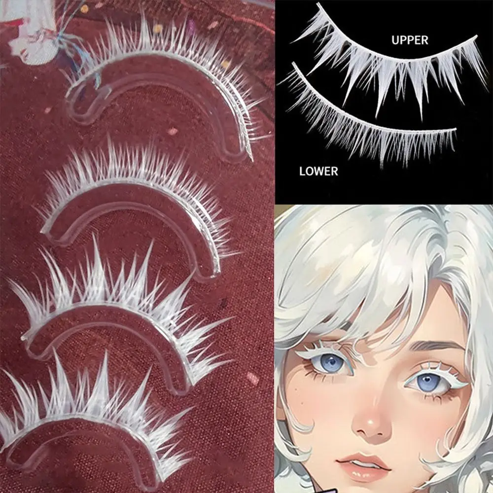 Faux-cils blancs réutilisables pour Halloween, accessoire de maquillage pour les yeux, look naturel, cosplay