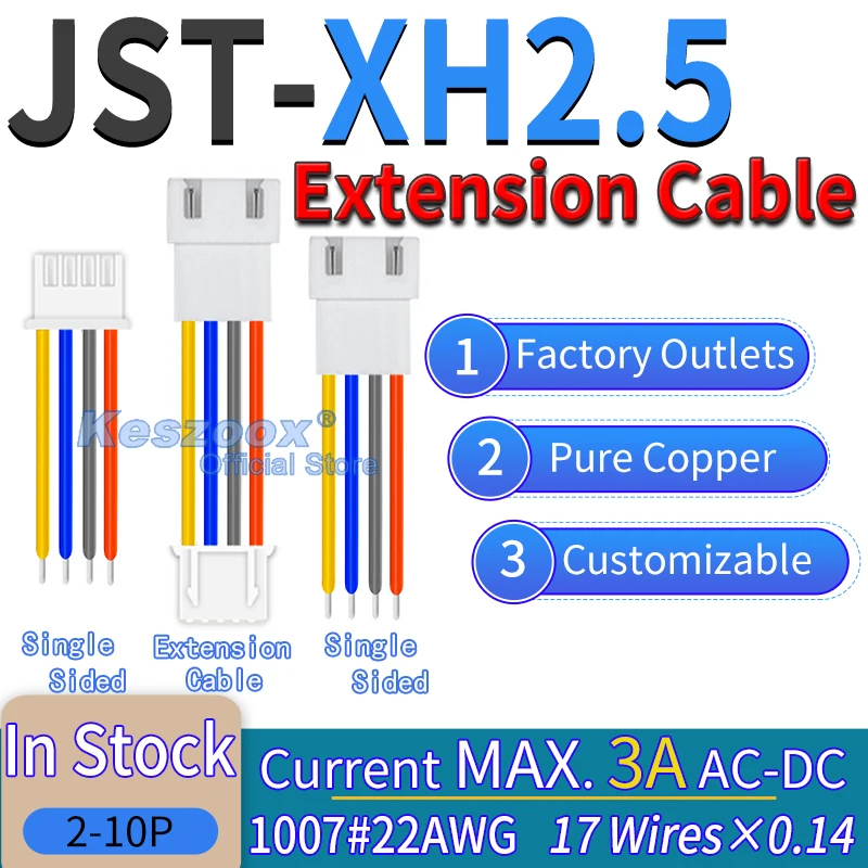 JST XH2.5mm Extension Wire Connector 2/3/4/5/6/7/8/9/10/11/12Pin Cable Crimp Terminals Block Jack Plug Connectors 22AWG Copper