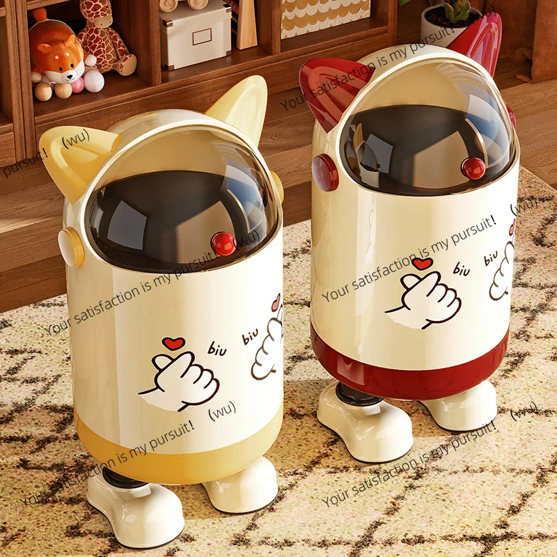 Trash can household high-value cute large-capacity storage tube with lid cat ears and feet