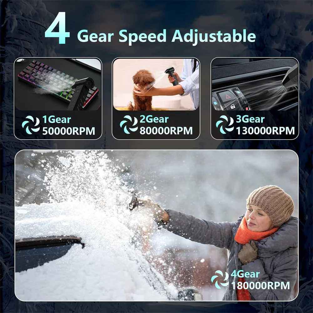 180000   RPM توربو مروحة نفاثة عرض مستوى البطارية LED الإضاءة يده مروحة نفخ الهواء عالية السرعة اللاسلكية منفاخ نفاث الغبار تهب