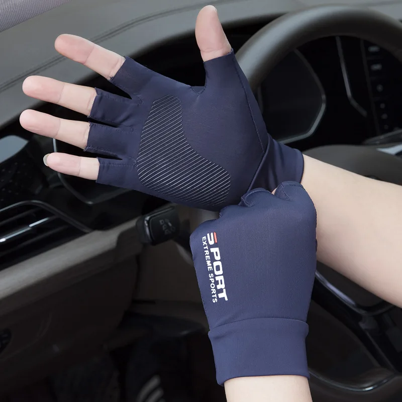 Guantes de Ciclismo de medio Dedo de seda de hielo para hombres y mujeres, deportes al aire libre, Fitness, conducción, pesca, protector solar