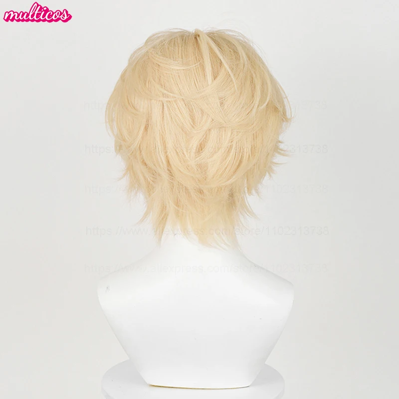 عالية الجودة لوكا شعر مستعار تأثيري قصيرة شقراء لوكا شعر مستعار مقاومة للحرارة الاصطناعية الشعر أنيمي لعبة حفلة لعب الأدوار الباروكات + غطاء شعر مستعار