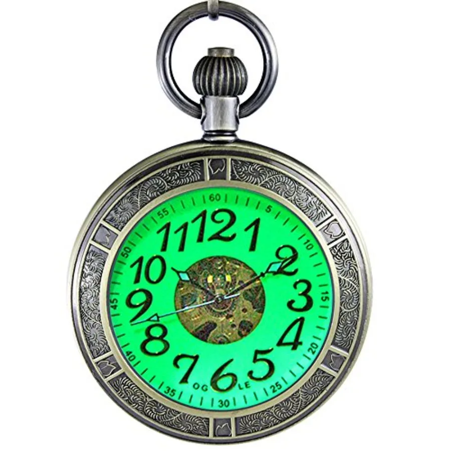 

OGLE Waterproof Magnifier Skeleton Chain Silver Lumius Fob Self Winding Automatic Mechanical Pocket Watch