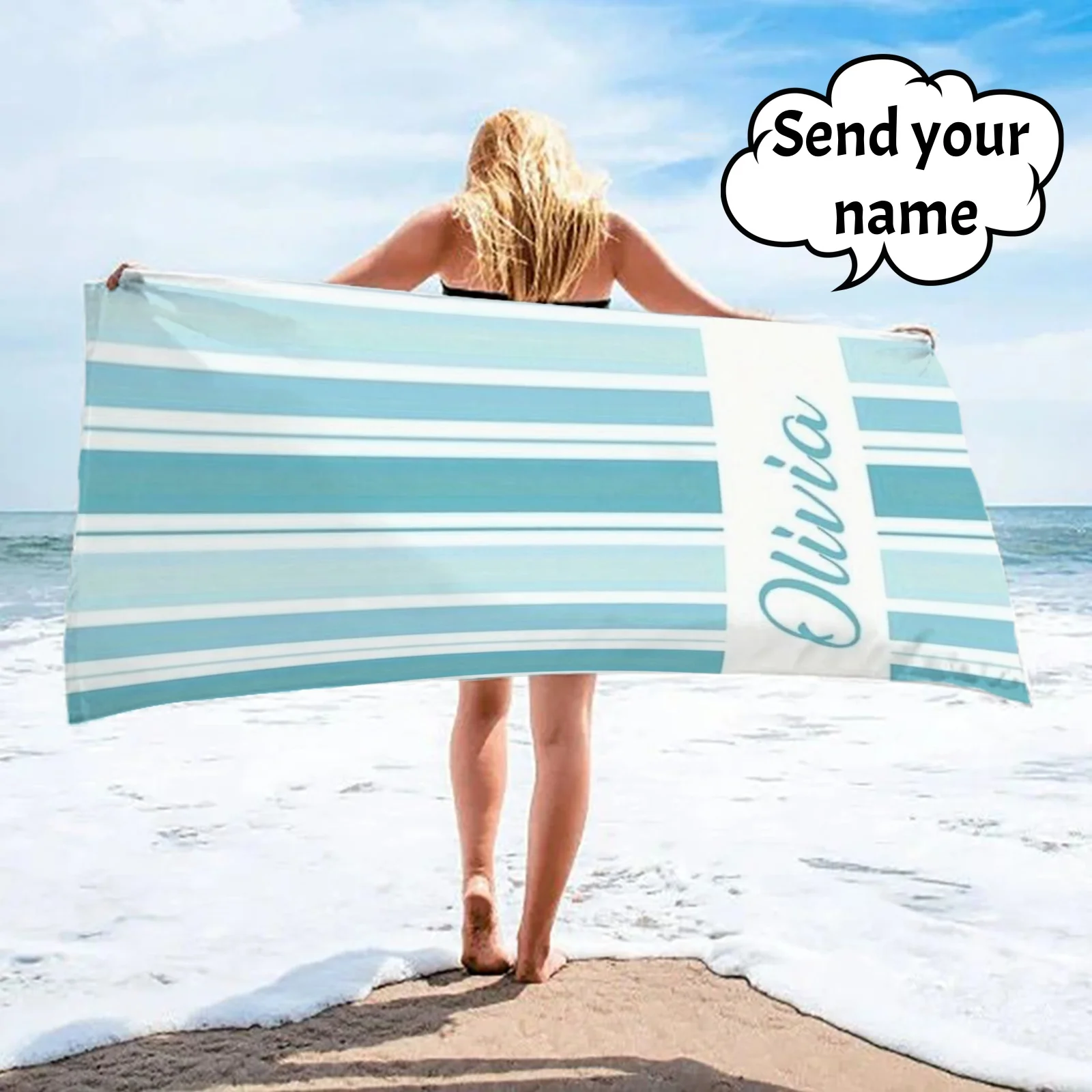 

Stripe Pattern Custom Name Beach Towels Personalized Lightweight Towel For Seaside Holiday Gifts Quick-Drying Bath Towels