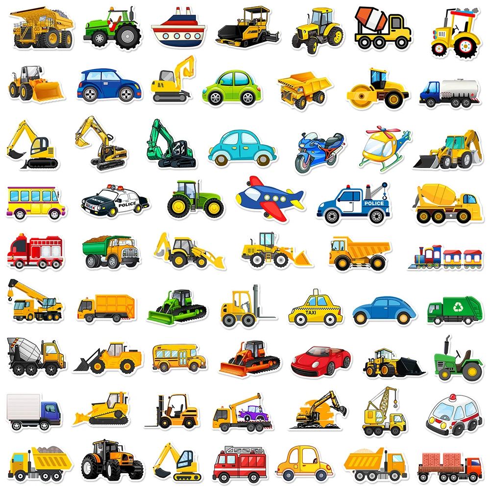10/30/60/120PCS Cute Construction Truck Stickers for Kids Excavator Aeroplane Cartoon Decals Waterproof Graffiti Luggage Laptop image 6