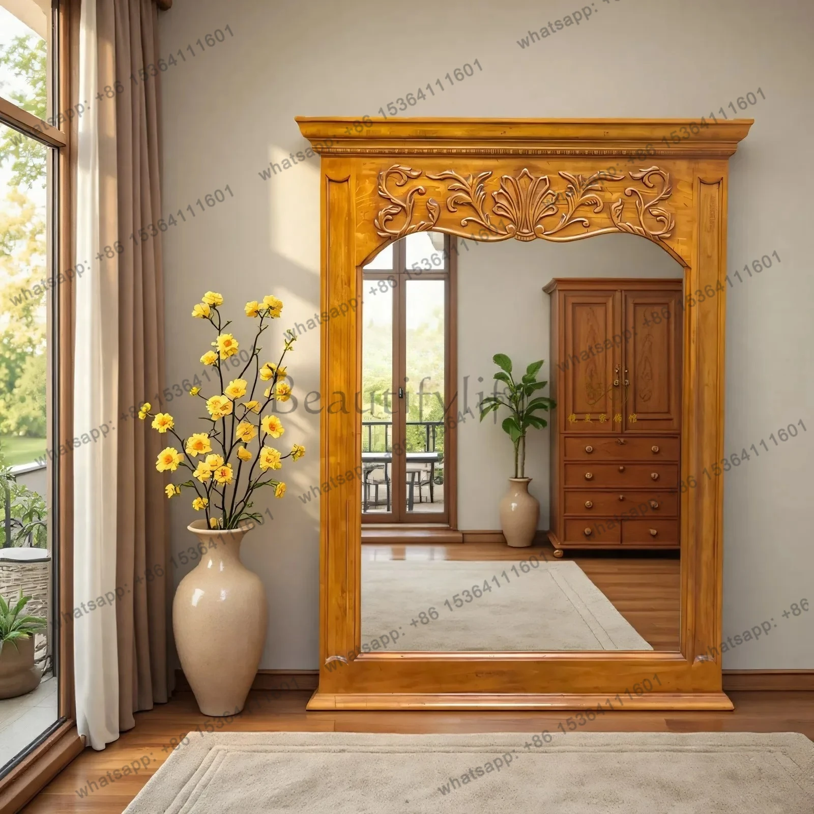 

Vintage full-length mirror clothing store floor-to-ceiling mirror French carved full-length mirror bedroom wall hanging