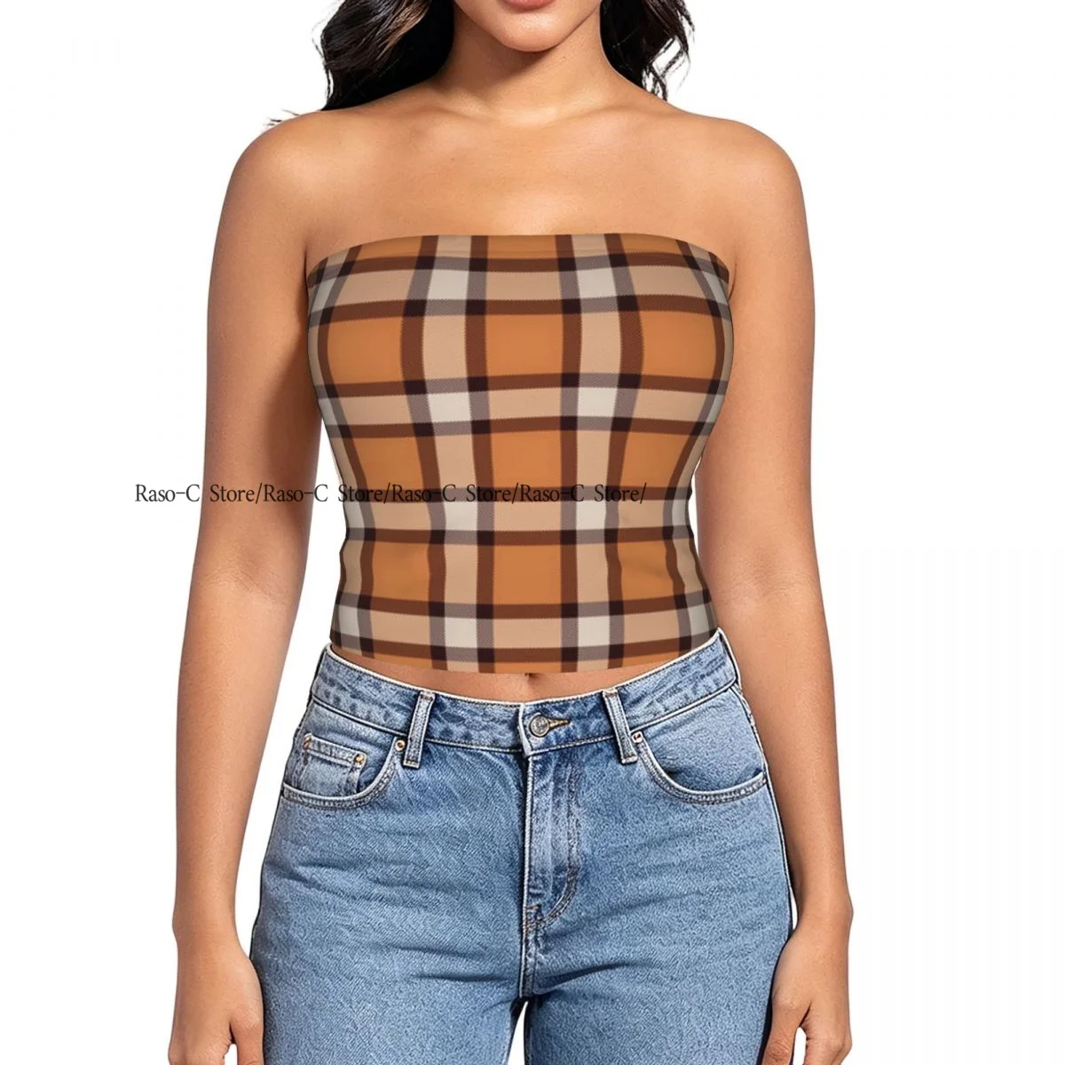 Women strapless blouses sleeveless Tartan Check Plaid halter-neck sexy short-sleeved blouses