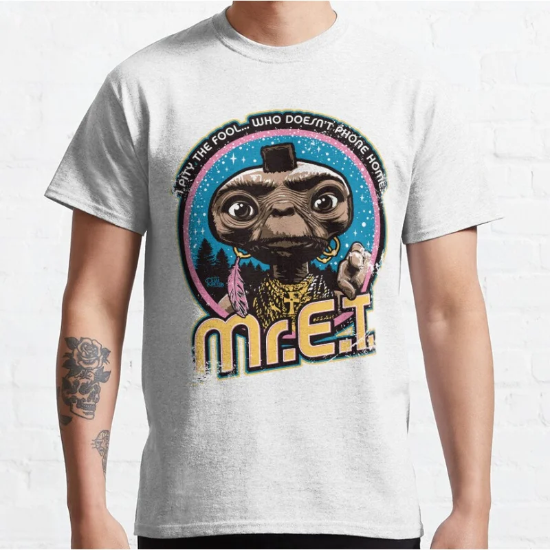 Mr. E.T. The Extra Terrestrial 80s Horror movie Alien Sci fi Short-sleeve crewneck T-shirt for men large size Adult Tops S-6xl