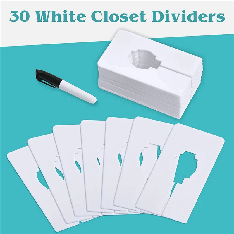 ABBY-150 Schrankteiler zum Aufhängen von Kleidung – rechteckige Trennwände in Kleidungsgröße, weißes Schrankteiler-Set mit Marker