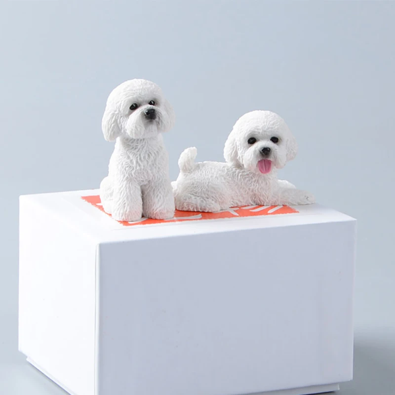 

2PCS/Set Cute Poodle Dogs Resin Decoration Collectible Simulation Model Action Figure Animal Dolls for Children Birthday Gifts